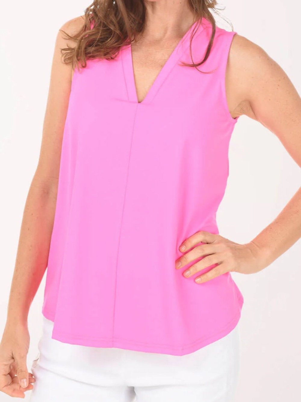 Tailored Bright Pink V-Neck Sleeveless Athletic Tank